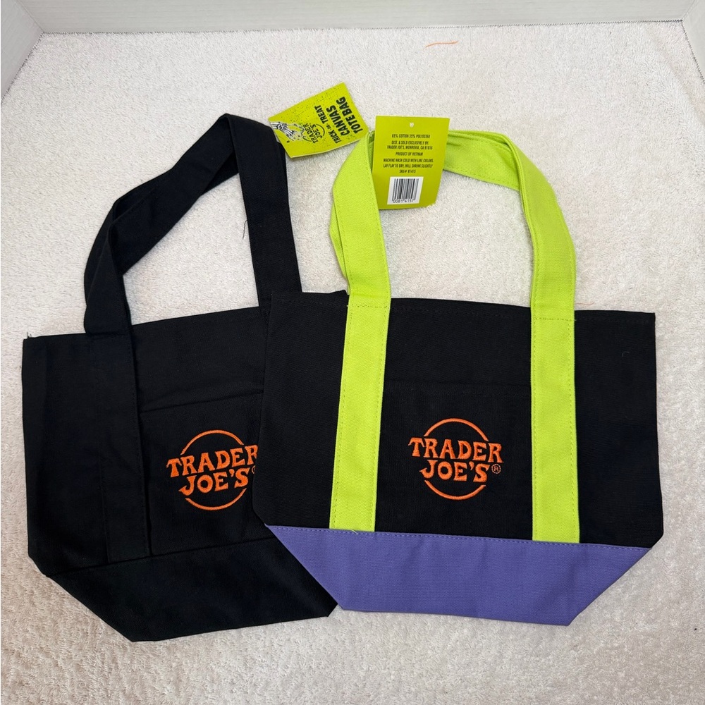Trader Joe's Mini Black and Multi Colored Tote Bags-2 NWT